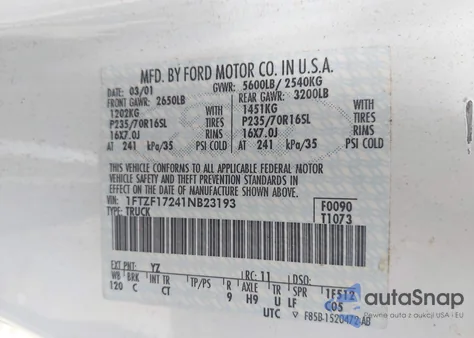 2001 Ford F-150 Xl/Xlt из США, поврежденный, VIN 1FTZF17241NB23193